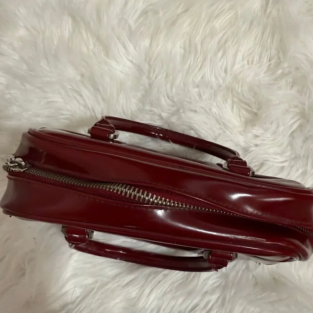 Vintage Nine West Red Patent Bag Shoulder Purse Small Bowler Zipper